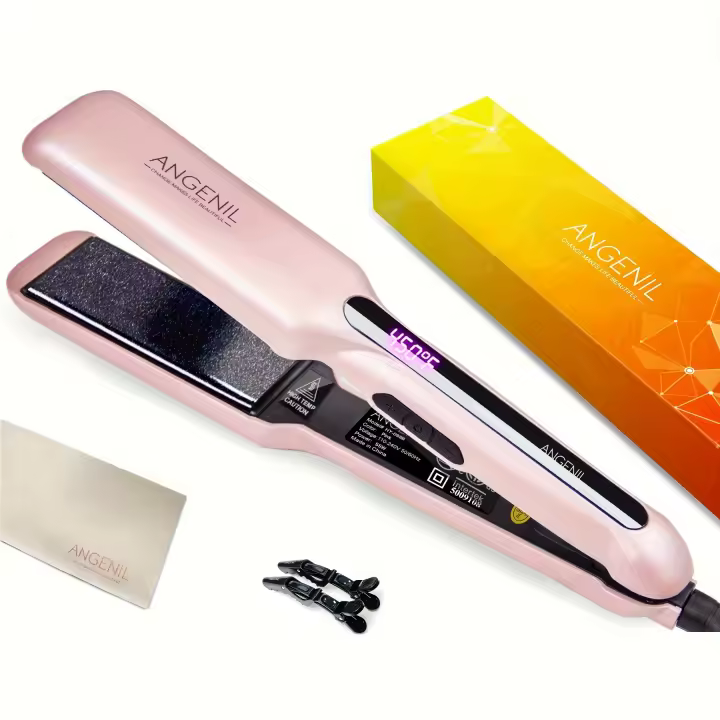 Planchas de pelo profesionales rosas para viajes, pelo de cerámica y rizadores en uno, planchas de estilismo planas - 1
