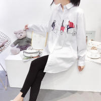 Blusa De Algodón Blanca Casual Para Mujer Cuello En V Botones Larga Manga Bordada Estilo Casual Longa Manga Blouse De Verano - details 14