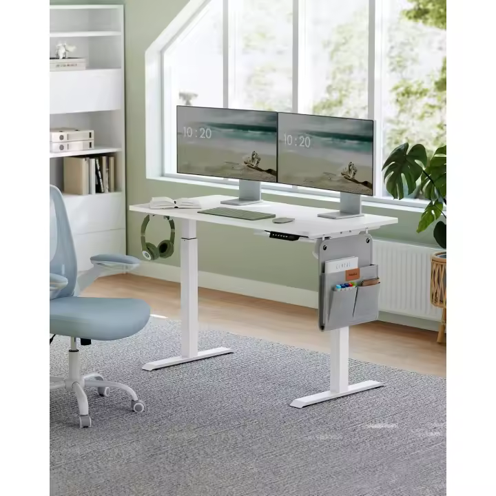 Escritorio Eléctrico Ajustable en Altura Diseño Industrial de Viento Bolsa de Almacenamiento Lateral con Gancho 70 x 160 x (72-120) cm Escritorio Elevable Ergonómico Versátil Robusto Fácil de Instalar - 1