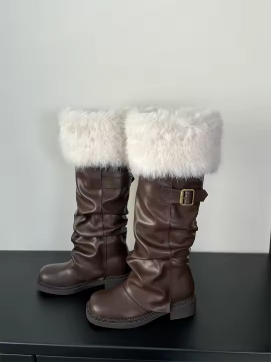 Botas altas de caballero de suela gruesa botas de nieve esponjosas apiladas y engrosadas botas de algodón botas largas - 1