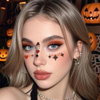Tatuaje facial desechable para Halloween, pegatinas temporales impermeables de larga acción para mejillas, pegatinas transparentes de cara de murciélago aterrador para niños - details 7
