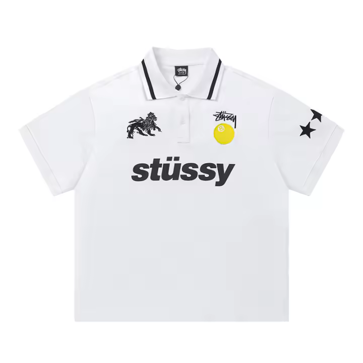Polo holgado estilo americano Stussy, pareja Dragon Year edición limitada Camiseta de manga corta con estampado clásico bordado para hombre, camiseta estilo HIP-HOP rock de skate High Street - 1