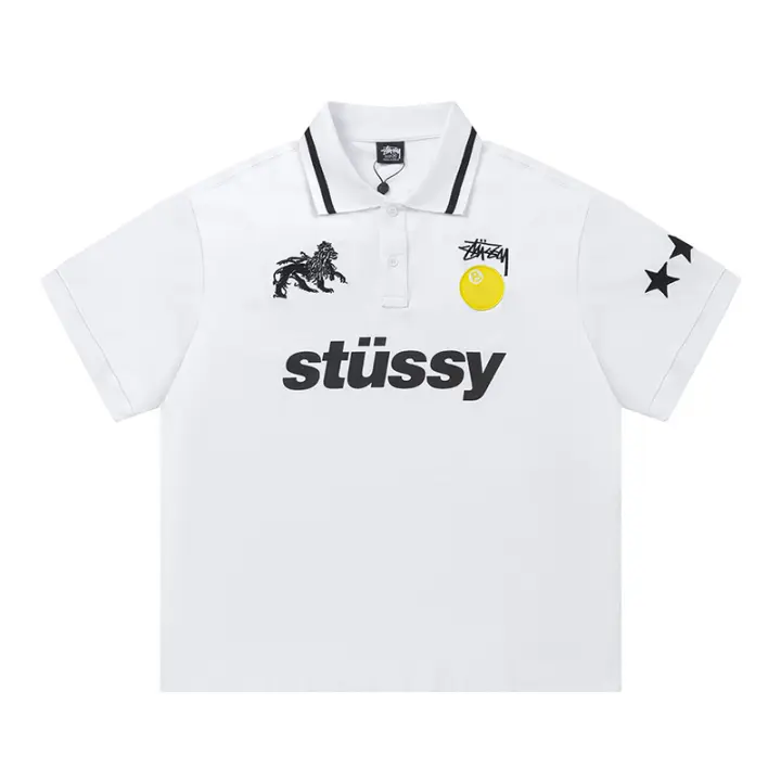 Polo holgado estilo americano Stussy, pareja Dragon Year edición limitada Camiseta de manga corta con estampado clásico bordado para hombre, camiseta estilo HIP-HOP rock de skate High Street - 1