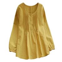 Camisa de lino y algodón para mujer, blusas casuales de talla grande, camisas holgadas de manga larga con cuello redondo, blusa vintage Lisa Haruku - details 4