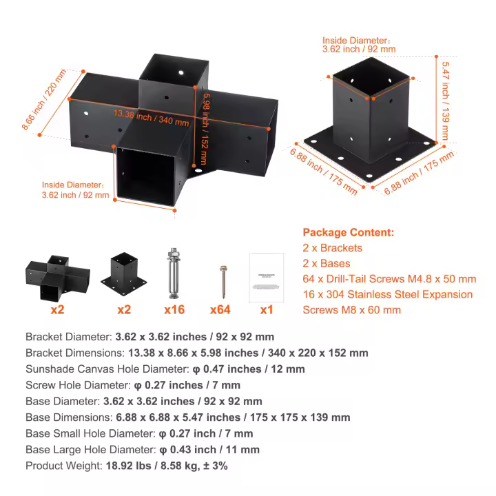SucceBuy Kit de soporte para pérgola, soporte de esquina resistente para carpintería, kit de base de poste de bricolaje para cenadores y patios - 1