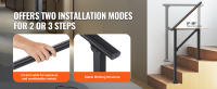 SucceBuy Pasamanos para escalones exteriores, kit de pasamanos para escaleras. Tubo cuadrado negro, barandillas de acero al carbono de transición - details 2