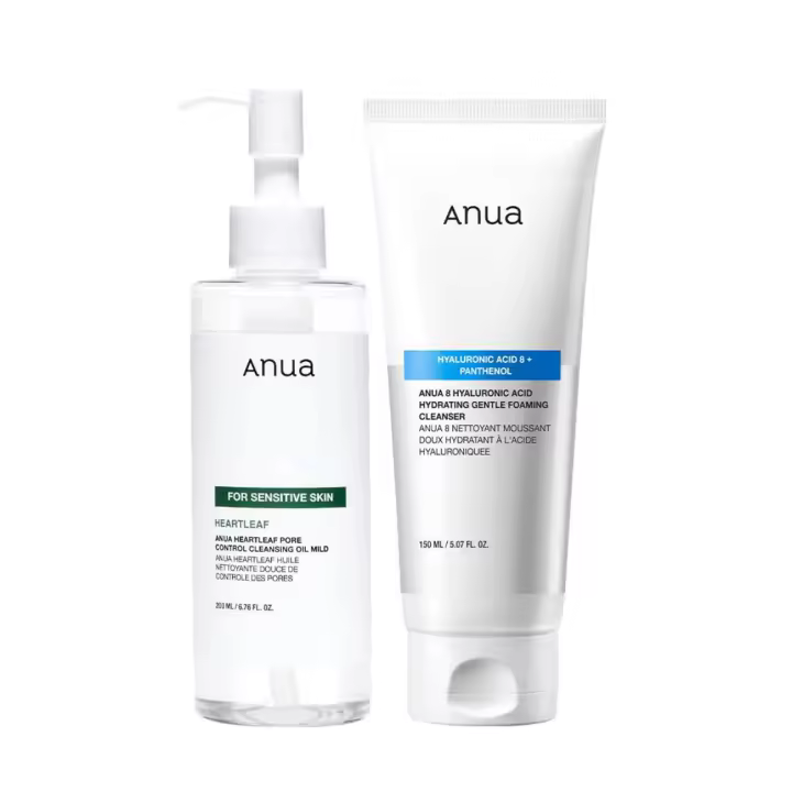 ANUA Duo: Aceite limpiador para control de poros Heartleaf, limpiador espumoso suave e hidratante para una limpieza doble, facial diario - 1