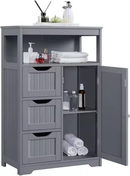 Mueble de Baño de Madera Ajustable Armario con Cajón y Estante Diseño de Doble Puerta Blanco - 1