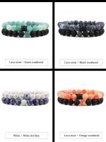 Conjunto de pareja, pulsera de yoga de ojo de tigre de piedra de lava blanca y negra natural para hombres y mujeres, joyería de cuerda elástica - details 7