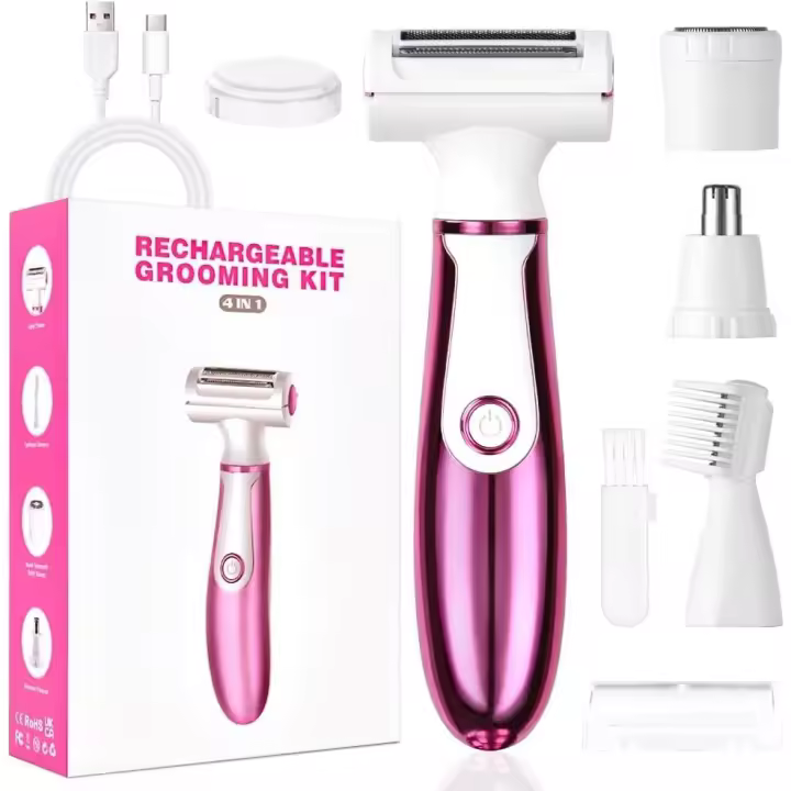 Afeitadora eléctrica para mujer, afeitadora eléctrica inalámbrica 4 en 1 para mujer, afeitadora eléctrica indolora recargable para mujer, recortadora de bikini, depilación en seco y húmedo para cara, piernas, axilas, bikini, nariz y cejas - 1