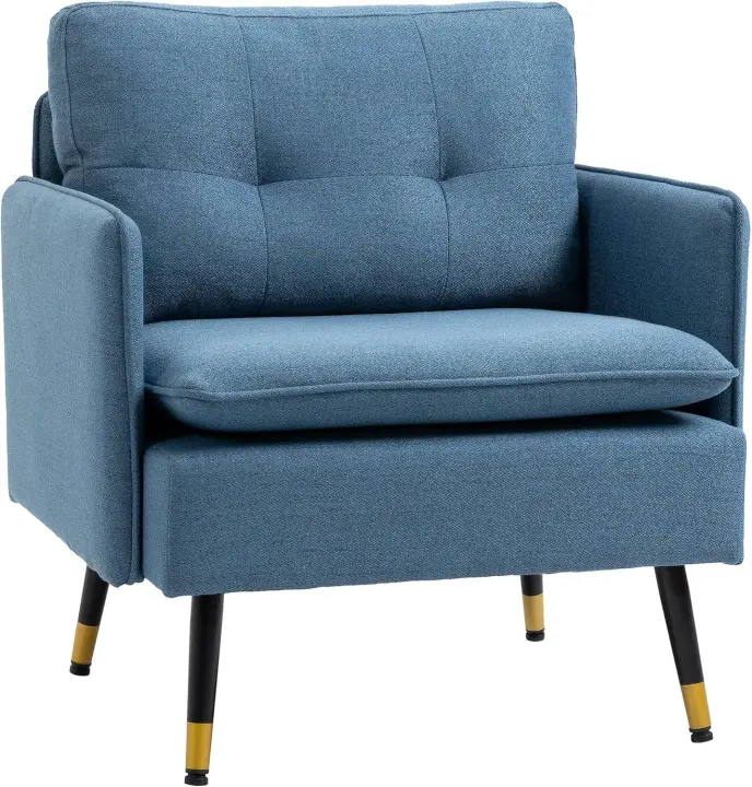 Sofá Individual Tapizado en Lino Sofá de Salón con Cojines Reposabrazos y Patas de Acero para Dormitorio Oficina Carga 120 kg 76x68x80 cm Gris - 1