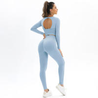Conjunto de Yoga sin costuras para mujer, ropa deportiva de entrenamiento para gimnasio, Top corto de manga larga, Leggings de cintura alta, trajes deportivos de 2 piezas - details 33