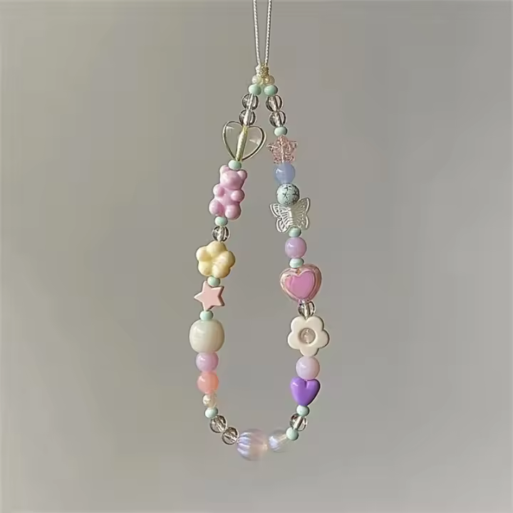 Cordón de teléfono con oso de flores 3D para iPhone 15, correa para Samsung, colgante de cadena para chica, cuerda de caramelo, joyería, llavero colgante, Corea - 1