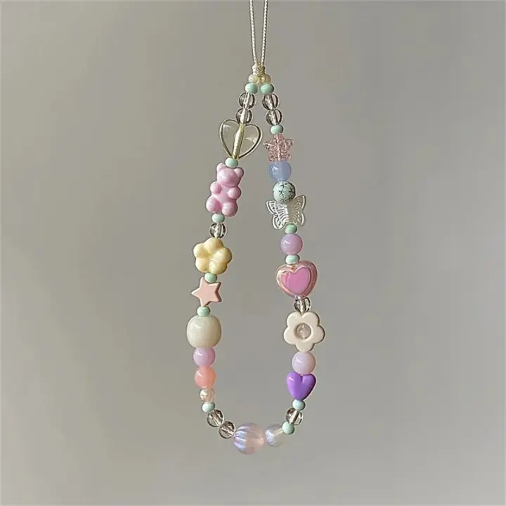 Cordón de teléfono con oso de flores 3D para iPhone 15, correa para Samsung, colgante de cadena para chica, cuerda de caramelo, joyería, llavero colgante, Corea - 1