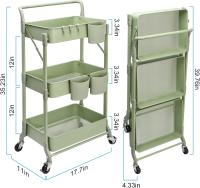 Cocina de 3 Niveles, Carrito Plegable de Metal, Estante con Ruedas, Organizador de estantes, Estante de Cocina, Carrito Plegable Multiusos para Cocina, baño, Oficina (Verde) - details 4