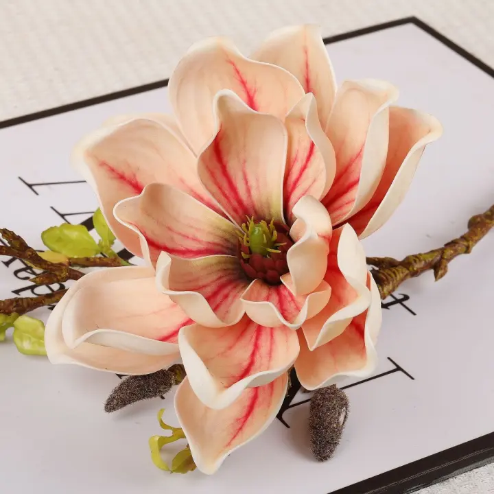 DIY florero decoración EVA rama de Magnolia Artificial tacto Real flores de orquídeas artificiales hechas a mano arte Floral flor falsa decoración de boda - 1