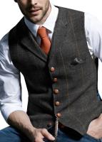 Chalecos para hombre, traje de Tweed, ropa de negocios para hombre, chaleco a rayas, chaleco Punk, padrino de boda, chaqueta marrón negra y gris Bleazer - details 1