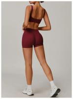 Conjuntos de Yoga de 2 uds., trajes de entrenamiento de realce para mujer, trajes de gimnasio, sujetador corto de cintura alta, pantalones cortos acampanados, trajes para Fitness y correr - details 10