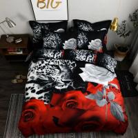 Juego de Cubierta de Edredón con Flores Moradas 3/4 Piezas en Rojo y Negro con Sábana Plana y Ropa de Cama de Lujo para Mujer y Niña - details 16