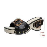 Sandalias de verano para mujer de talla grande, con tacón grueso, hebilla de metal, una tira, para playa. - details 5