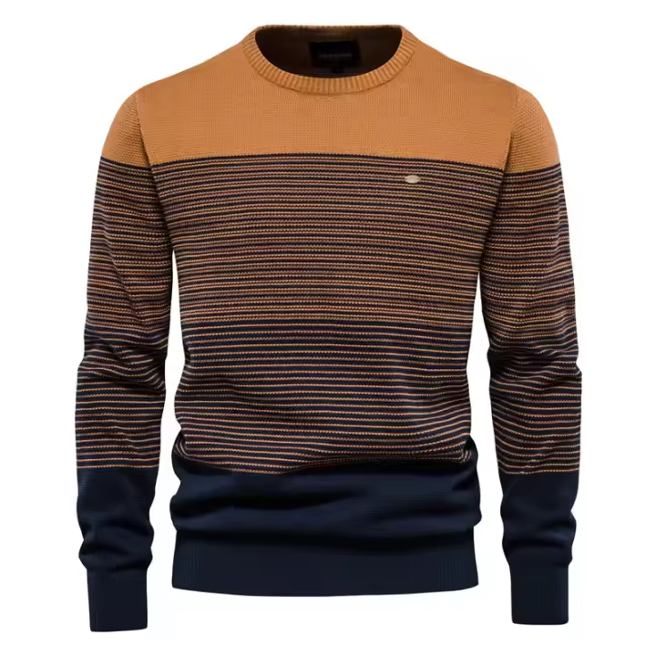 Cotton Sweater Men Fashion Casual O-Neck Spliced Pullovers Knitted Sweater Male New Winter Warm Mens Sweaters - 1