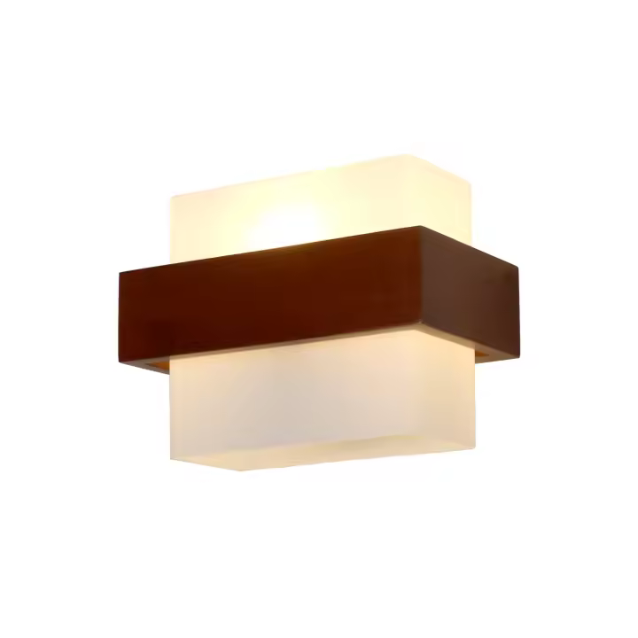 GOECO Aplique de diseño nórdico, color madera natural, 22x13x17 cm, cristal cuadrado, E27, decoración minimalista - 1