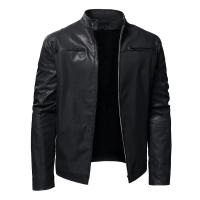 Chaqueta de Moto de Cuero Negro para Hombres Cuello Alto, Color Sólido, Calidez de Invierno, Estilo Callejero - details 1
