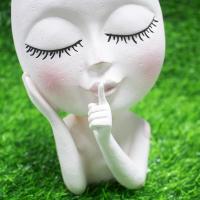 forma, cara de plantas de interior, resina para suculentas de cactus, forma de cabeza de niña y orificio de drenaje, eta con ojos cerrados SHH - details 3