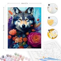 Pintura por números RUOPOTY 40x50cm Marco DIY para adultos Lobo y flores Kits principiantes Dibujo acrílico Artesanías para el hogar Material de lona Estilo abstracto - details 1