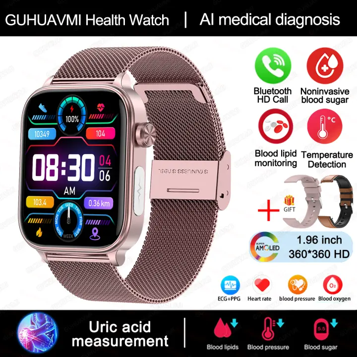 2024 Nuevo ECG + PPG Clase Médica 1,96 inch, 360*360 AMOLED Pantalla complete de HD táctil Smart Watch Azúcar en sangre, lípidos sanguíneos, temperature corporal, Llamada Bluetooth,IP68 a prueba de Agua Reloj Inteligente saludable para Android IOS - 1