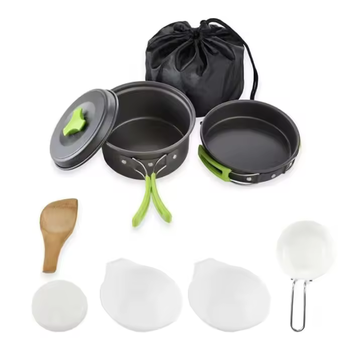 Juego de utensilios para acampar, utensilios para mochileros: utensilios de cocina portátiles y duraderos para exteriores con villa y prácticas bolsas de iluminación - 1