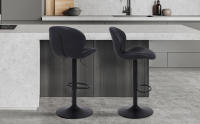 Juego de 2 taburetes de bar modernos de gamuza, giratorios, altura ajustable, sin brazos, para isla de cocina, con respaldo y reposapiés, color negro - details 2