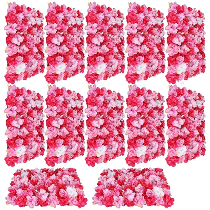 Flores artificiales de seda para pared, paneles de rosa oscuro y rosa claro, decoración romántica para habitación de niñas, alfombrilla Floral, 12 piezas - 1