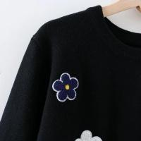 Jersey coreano con bordado Floral, suéter de alta calidad para mujer, Tops elegantes de punto con cuello redondo - details 6