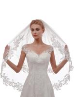 Velo de novia corto de encaje de 2 niveles para mujer con peine - details 0