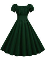 Vestido midi elegante liso de fiesta vintage informal con manga abombada de verano para mujer - details 13