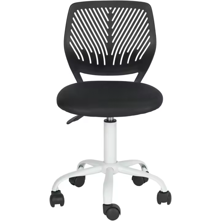 Silla de escritorio ajustable giratoria, silla de oficina con asiento de tela, silla de trabajo ergonómica sin reposabrazos, negra - 1