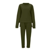 2025 Conjunto deportivo informal de dos piezas para mujer, sudadera con cuello redondo, pantalones largos con sandalias, color sólido - details 1