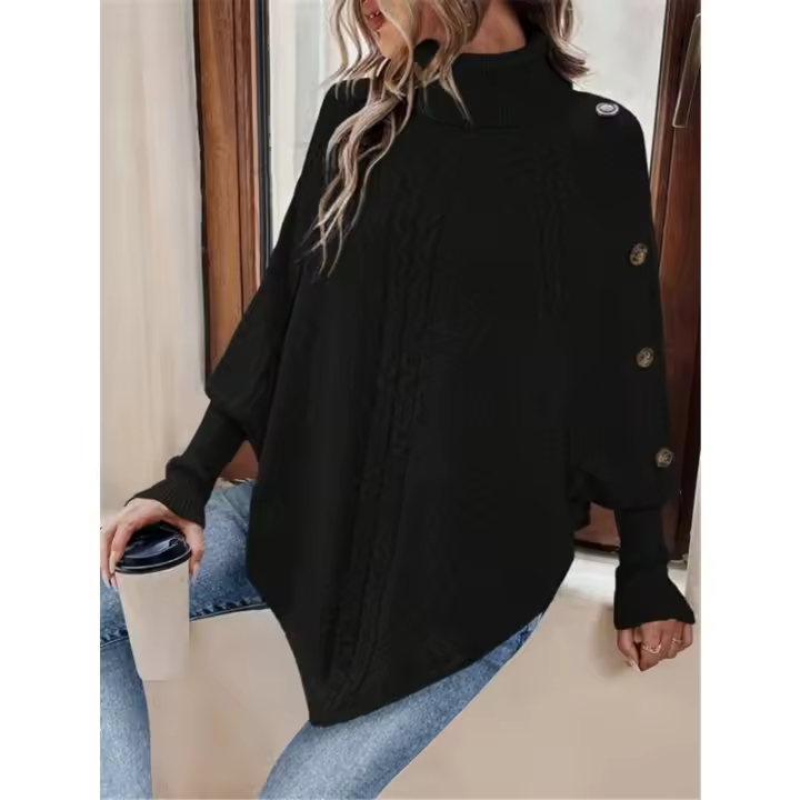 Jersey estilo francés con lazo retorcido, decoración de botones de cuello alto, otoño/invierno, nuevo - 1