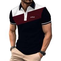 Cuello polo de negocios informal para hombre, camisa de manga corta con estampado digital 3D, bloques de color, moda de verano - details 4