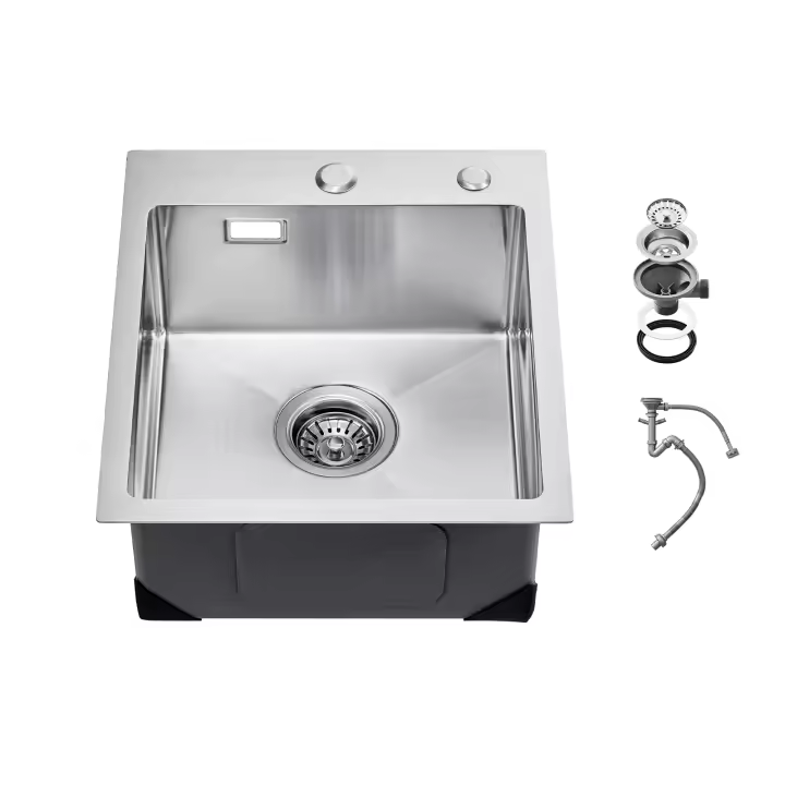 SucceBuy Estación de trabajo para fregadero de cocina, fregaderos de montaje superior de 40 cm, fregadero simple de acero inoxidable 304, con accesorios - 1