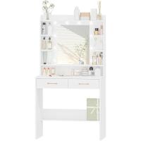 Estación de Maquillaje Moderna con Espejo y Luz LED Estante Abierto y 2 Cajones para Dormitorio o Sala de Estar 40x80x149cm Blanco DT08203X - details 6
