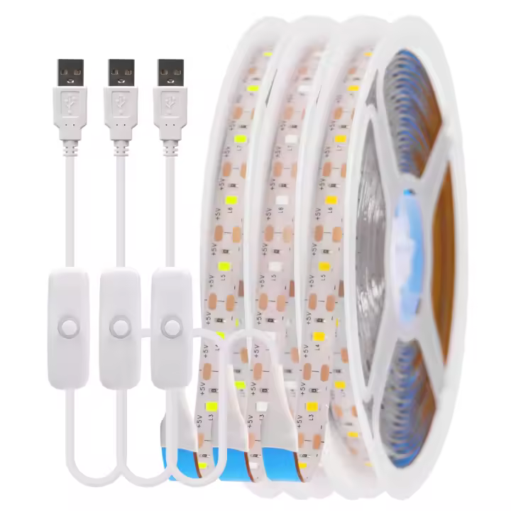 Tira de luces LED para decoración del hogar, cinta de iluminación de fondo de TV, lámpara de 1- 5m, CC de 5V, USB, Blanco cálido, 2835 - 1