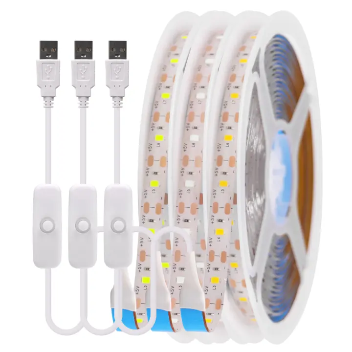 Tira de luces LED para decoración del hogar, cinta de iluminación de fondo de TV, lámpara de 1- 5m, CC de 5V, USB, Blanco cálido, 2835 - 1
