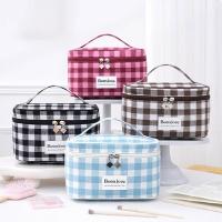 Bolsa de maquillaje a cuadros de gran capacidad, bolsa de aseo de viaje cuadrada de estilo coreano, bolsa de almacenamiento, bolsa de cosméticos de mano para mujer - details 3