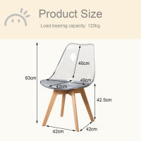 Un juego de 4 sillas de comedor modernas transparentes con patas de madera de haya tapizadas en cuero para sala de estar, cocina, oficina y salón. - details 5