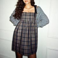 Vestido de Fiesta con Estampado a Cuadros Maemukilabe Mini Babydoll sin Mangas con Lazo y Correas para Mujeres Estilo Vintage de Hada - details 4