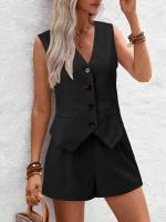 Conjunto Mujer 2025 - Chaleco Elegante con Botones y Shorts, Cuello en V, Tejido Transpirable - Moda Oficina y Casual - details 13