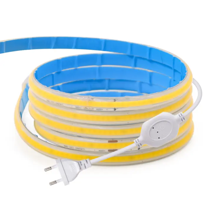 Tira de luces LED COB impermeable IP65 EU, 220V, 288LED/m, cinta Flexible RA90, luces FOB de silicona blanco frío Natural cálido con enchufe - 1