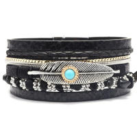 Pulsera Vintage de Pluma y Cuero con Turquesa Joyería y Bisutería para Mujeres - details 2